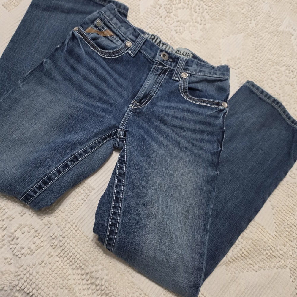 Ariat B4 Boys Relaxed Fit Blue Denim Jeans Adjustable Waist Size 12R
